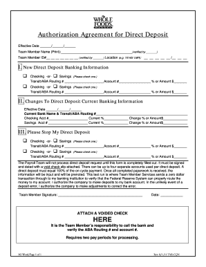 Authorization Agreement for Direct Deposit