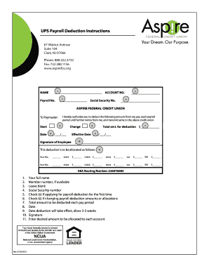 Aspire Credit Union >> Fillable Online Ups Payroll Deduction Instructions Aspire Federal Aspire Credit Union >> Fillable Online Ups Payroll Deduction Instructions Aspire Federal