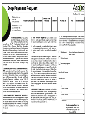 Stop Payment Request Form