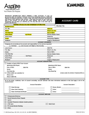 Credit Union New Account Application