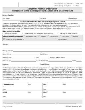 Aerospace Federal Credit Union Account Signature Card