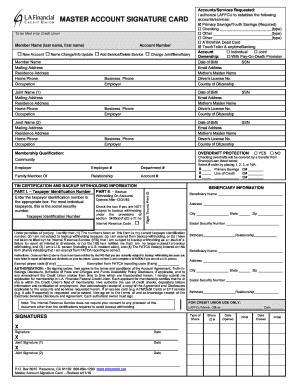 Master Account Signature Card