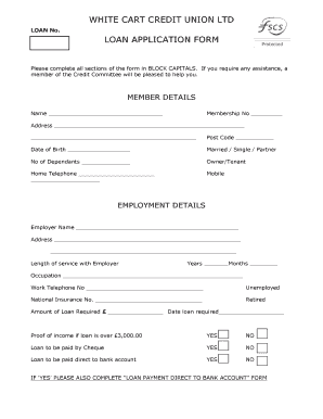 White Cart Credit Union Loan Application Form