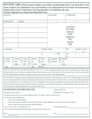 Wintrust Financial Corporation Signature Card