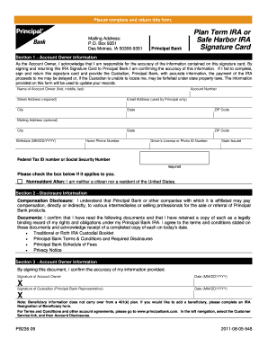 Principal Bank IRA Signature Card