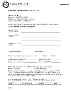 Sigma Tau Delta Chapter Membership Application
