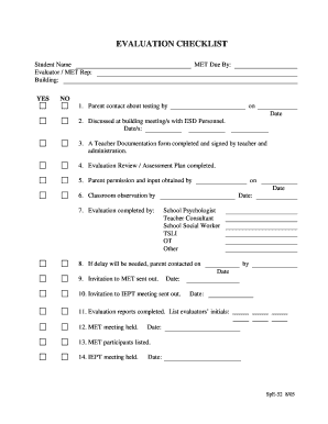 MET Evaluation Checklist