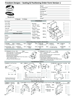 Freedom Designs Seating Positioning Order Form