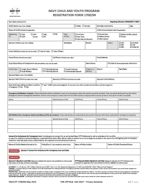 Navy Child and Youth Program Registration Form 1700/04