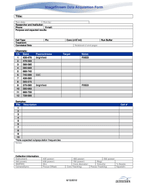ImageStream Data Acquisition Form