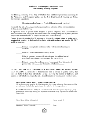 Admissions and Occupancy Preference Form