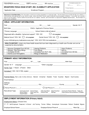 Bradford-Tioga Head Start Eligibility Application