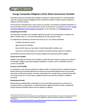 UK Energy Companies Obligation Boiler Assessment Checklist