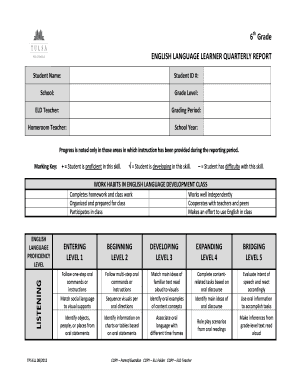 6th Grade English Language Learner Quarterly Report
