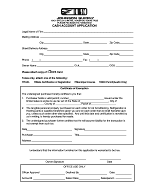 Texas Cash Account Application