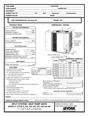 Split System Heat Pump Unit Submittal Form