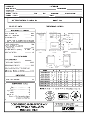 Upflow Gas Furnace Specification Form