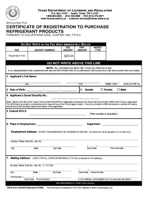 Texas Certificate of Registration to Purchase Refrigerant Products