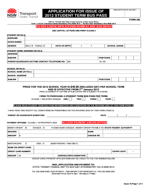 Student Term Bus Pass Application