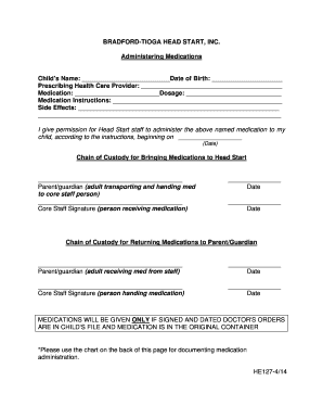 Head Start Medication Administration Form