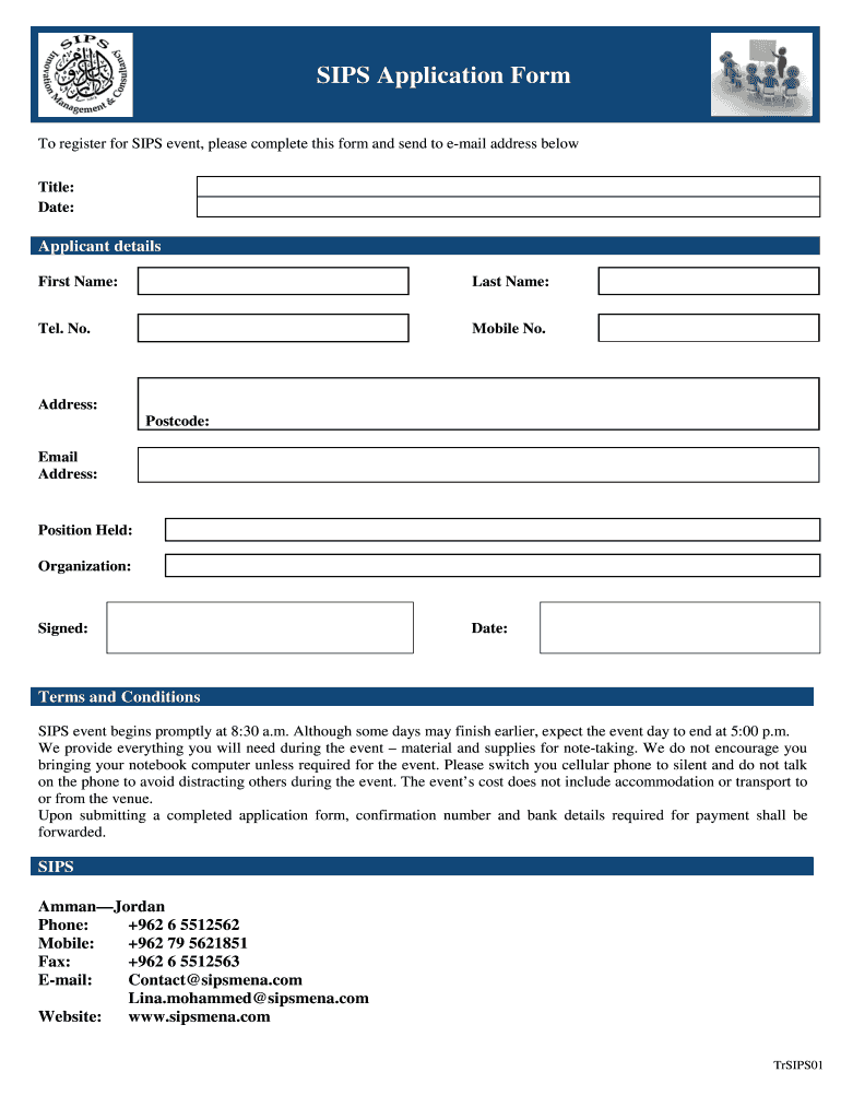 Fillable Online SIPS Application Form SIPS MENA Fax Email Print