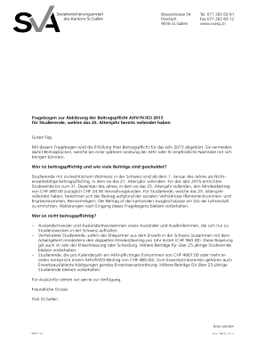 Fragebogen zur Abklärung der Beitragspflicht AHV/IV/EO 2015