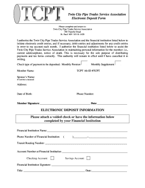 Twin City Pipe Trades Electronic Deposit Form