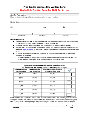 Pipe Trades Services MN Welfare Fund Deductible Election Form