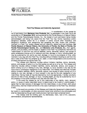 Field Trip Release and Indemnity Agreement