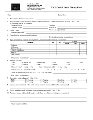 Oral and Maxillofacial Surgery History Form