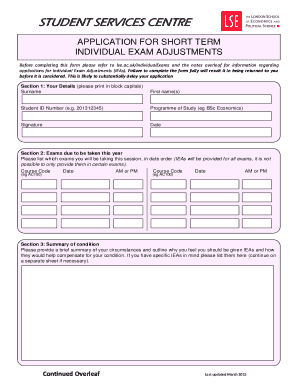 Application for Short Term Individual Exam Adjustments