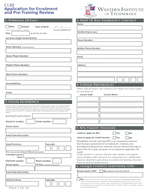 Application for Enrolment and Pre-Training Review