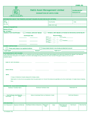 Habib Asset Management Redemption of Units Form