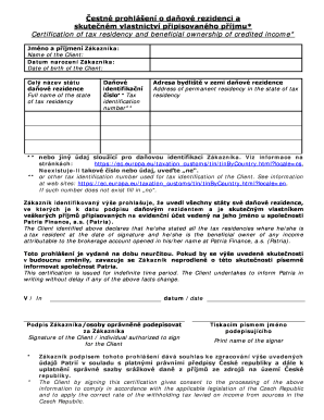 Tax Residency and Beneficial Ownership Certification