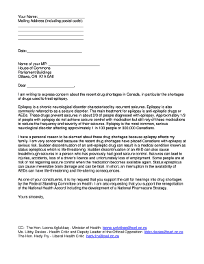 Letter to MP About Drug Shortages