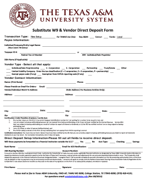 Substitute W9 & Vendor Direct Deposit Form