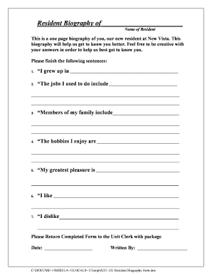 Resident Biography Form