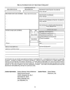 Pre-Authorization of Treatment Request