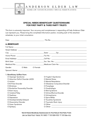 Special Needs Beneficiary Questionnaire
