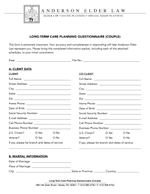 Long-Term Care Planning Questionnaire for Couples
