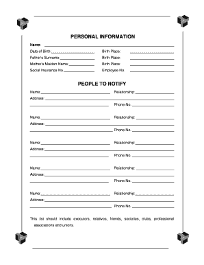Personal Funeral and Estate Planning Form