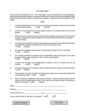 Legal Quiz and Survey Contest Entry Form