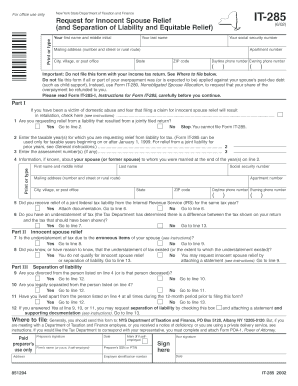 New York State Innocent Spouse Relief Form IT-285