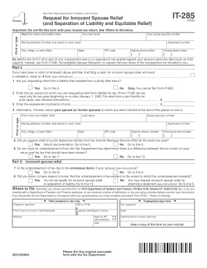 New York Innocent Spouse Relief Form IT-285