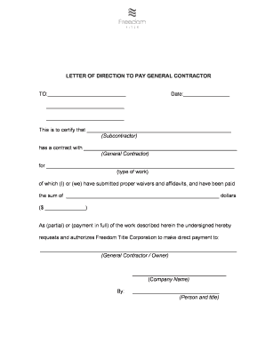 Letter of Direction to Pay General Contractor
