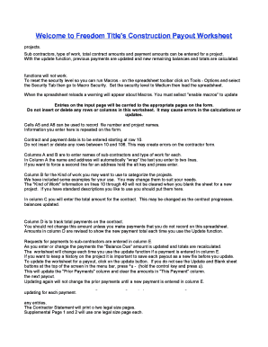 Construction Payout Worksheet
