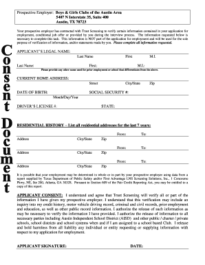Trust Screening Employment Verification Form