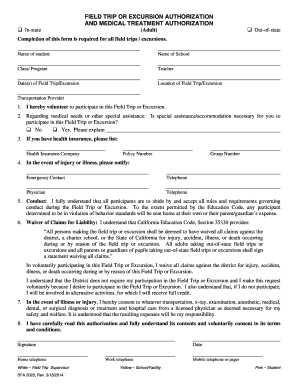 Field Trip Authorization and Medical Treatment Consent