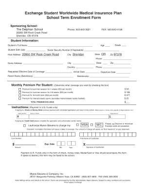 Exchange Student Worldwide Medical Insurance Enrollment Form