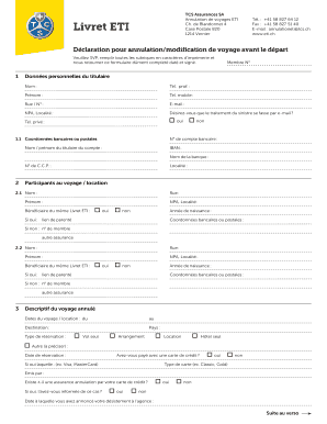 Déclaration pour annulation/modification de voyage avant le départ